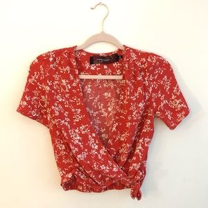 Nordstrom red floral crop top - XS